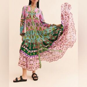 Siddhartha Bansal x Anthropologie Mixed Print Button Front Maxi Dress Size XS